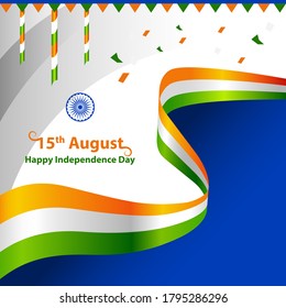 Happy Independence Day India with tricolor flag greeting vector graphic layout.  15th August template for brochure, flyer, poster, web, print media.