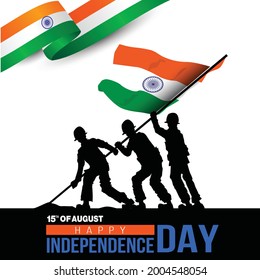 Happy independence day India Vector Template Design Illustration. silhouette soldiers raising with flag