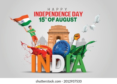 happy independence day India. vector illustration of Indian flag and 3d letter. poster, banner , template design