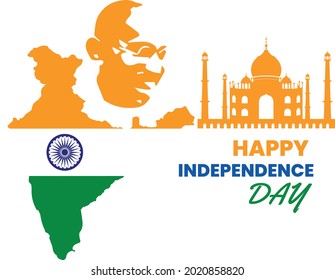 Happy Independence day India, Vector illustration, promotional banner, Flyer design, Social media post for 15th August.
It includes India flag and India map with text