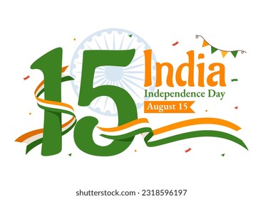 Happy Independence Day India Vector Illustration on 15 August with Indian Flag in Flat Cartoon Hand Drawn Celebration Background Templates