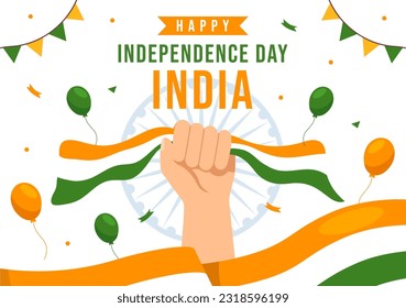 Feliz Día de la Independencia India Ilustración vectorial el 15 de agosto con bandera india en caricatura plana dibujando plantillas de fondo de celebración