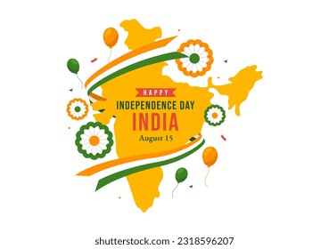 Happy Independence Day Indien Vektor Illustration am 15. August mit indischer Flagge in Flat Cartoon Hand gezeichnete FeiertagHintergrundvorlagen