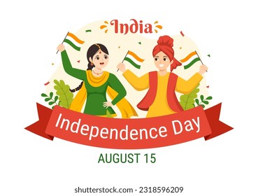 Happy Independence Day India Vector Illustration on 15 August with Indian Flag in Flat Cartoon Hand Drawn Celebration Background Templates