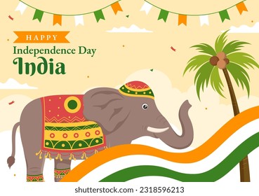 Happy Independence Day India Vector Illustration on 15 August with Indian Flag in Flat Cartoon Hand Drawn Celebration Background Templates