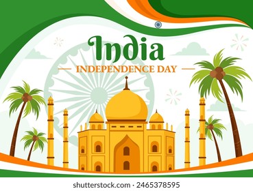 Feliz Día de la Independencia India Ilustración vectorial el 15 de agosto con la bandera india en un fondo nacional plano de dibujos animados de Festiva