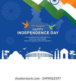 Feliz Día de la Independencia India. Ilustración vectorial de la bandera india. cartel, Anuncio, diseño de Plantilla