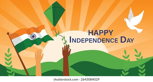 Happy Independence Day India Vector Banner Set - Patriotic Tiranga Flags, Kites and Celebration Graphics