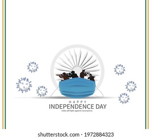 Happy independence day. India will fight against coronavirus. August 15th illustration.