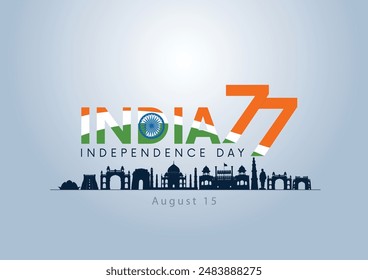 Feliz Día de la Independencia India.15 de agosto de fondo. Diseño de Ilustración vectorial