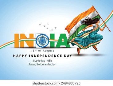 happy independence day India.15th August background. Indian woman running with flag. abstract  vector illustration design