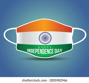 happy independence day. Indian flag with medical mask, use for printing. cvid19, corona virus concept.