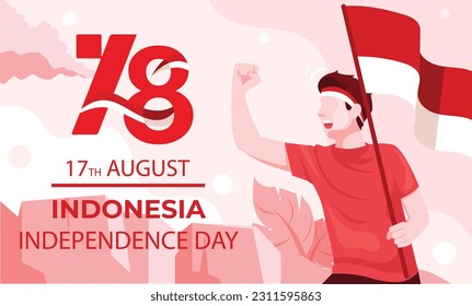 Happy independence day Indonesia 17th August. Vector flat illustration design. Suitable for poster, banner and social media post