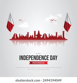 Happy Independence Day Indonesia 17th August greetings with Indonesia flag. abstract vector illustration design. Indonesia Independence Day abstract vector illustration design.