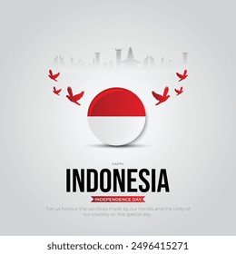 Happy Independence Day Indonesia 17th August greetings with Indonesia flag. abstract vector illustration design. Indonesia Independence Day abstract vector illustration design.