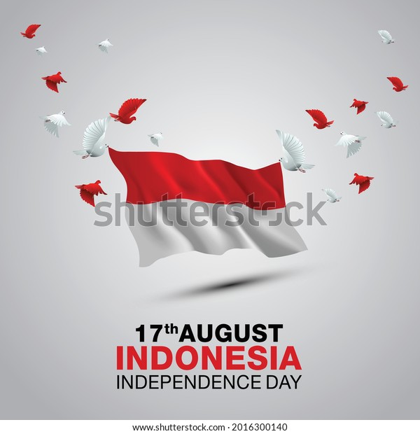 happy independence day Indonesia. 3d\
flag with flying pigeon. vector illustration\
design