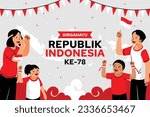 Happy independence day Indonesia. August 17. Indonesia independence day celebration. Indonesian independence day background. vector illustration. poster, banner, greeting card. wavy Indonesian flag.