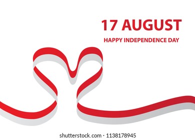 Happy independence day of indonesia background with flag ribbon