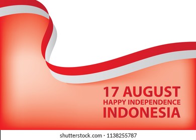 Happy independence day of indonesia background with flag ribbon