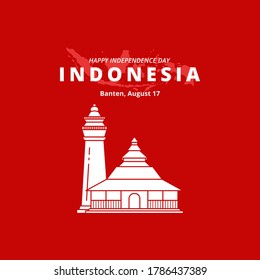 Happy Independence Day Indonesia. Banten Mosque Icon Background Illustration