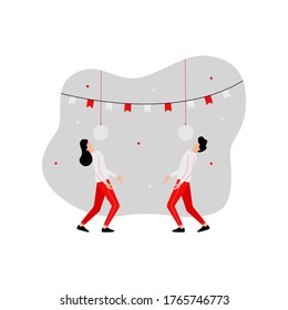 Happy Independence day Of Indonesia game with flat illustration character
