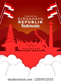 Happy Independence day Indonesia greeting card design. abstract vector illustration design.