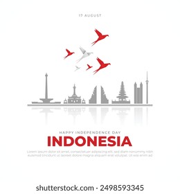 Happy Independence Day Indonesia Greeting Card and Social Media Post. 17 August - Indonesia Independence Day Modern and Minimal Banner Vector Illustration