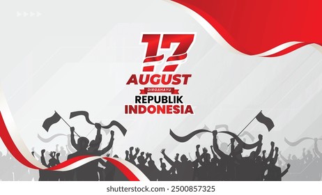 Happy Independence Day Indonesia Greeting Card With Red White Ribbon Flag Border. Design Template Can Use For Background, Banner, Poster, Flyer, Social Media Feed, and 17 Agustus Celebration