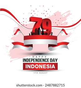 Feliz Día de la Independencia Indonesia saludos. diseño abstracto de la Ilustración vectorial.