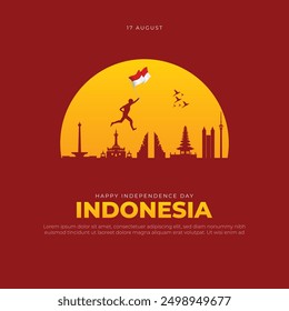 Happy Independence Day Indonesia Greetings and Post. 17 August - Indonesia Independence Day Creative Ads Banner and Poster Background Vector Illustration