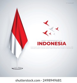 Happy Independence Day Indonesia Greetings and Post. 17 August - Indonesia Independence Day Modern and Minimal Banner Background with Indonesia Flag Vector Illustration