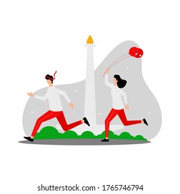 Happy Independence Day Of Indonesia illustration with flat character