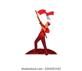 Happy Independence day Indonesia, Indonesia National Flag, 17th August, 17 August, National Day, Independence Day, Man holding Flag of Indonesia Independence Vector Eps Typography Design National Flag