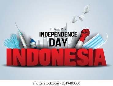 Happy Independence Day Indonesia Vector Template Design Illustration. covid 19, coronavirus concept