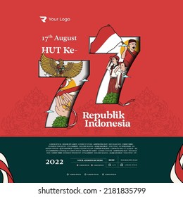 Happy independence day of indonesia vector handdrawn illustration for social media post