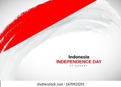 Happy Independence day of Indonesia. Watercolor brush stroke flag background. Modern national country flag with Abstract watercolor grunge brush flag.