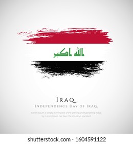 Happy independence day Iraq greeting background. Classic Independence day of Iraq patriotic background with Iraq brush stroke national flag.