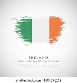 Happy independence day Ireland greeting background. Creative Independence day of Ireland patriotic background with Ireland brush stroke national flag.