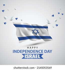 happy independence day Israel. 3d flag with flying pigeon. vector illustration design