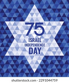 Happy Independence Day of Israel, 75-celebration. Vector abstract background with triangles in the shape of the David Star. 