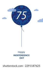 Happy Independence Day of Israel, 75-celebration. Israel Independence Day vector Illustration with a balloon and the number 75. 