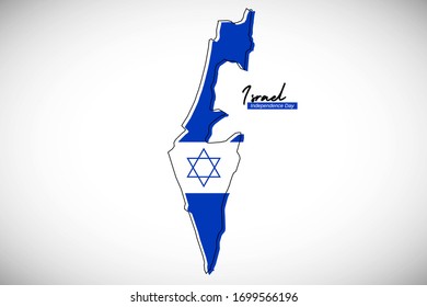 Happy independence day of Israel. Artistic national country map with Israel flag vector illustration.