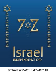 Happy Independence day of Israel card with gold paper cut style on blue color background for festive 72 years national’s anniversary of Israel of  (translation : Happy Independence day of Israel)