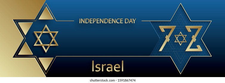 Happy Independence day of Israel card with gold paper cut style on blue color background for festive 72 years national’s anniversary of Israel of  (translation : Happy Independence day of Israel)