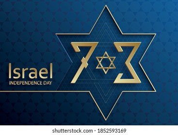 Happy Independence day of Israel card with gold paper cut style on blue color background for festive 73 years national’s anniversary of Israel (translation : Happy Independence day of Israel)