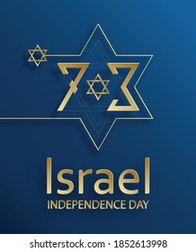 Happy Independence day of Israel card with gold paper cut style on blue color background for festive 73 years national’s anniversary of Israel (translation : Happy Independence day of Israel)