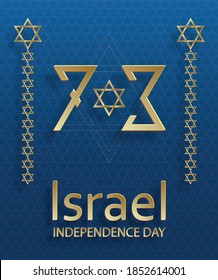 Happy Independence day of Israel card with gold paper cut style on blue color background for festive 73 years national’s anniversary of Israel (translation : Happy Independence day of Israel)