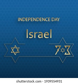 Happy Independence day of Israel card with gold paper cut style on blue color background for festive 73 years national’s anniversary of Israel (translation : Happy Independence day of Israel)