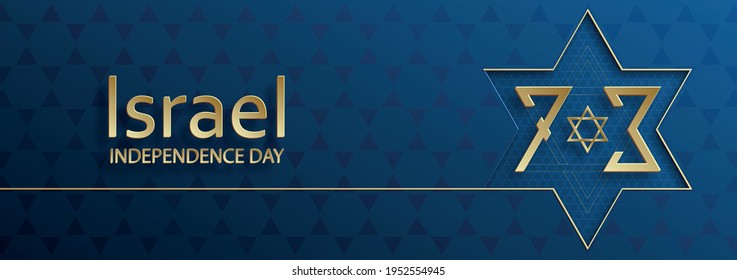 Happy Independence day of Israel card with gold paper cut style on blue color background for festive 73 years national’s anniversary of Israel (translation : Happy Independence day of Israel)
