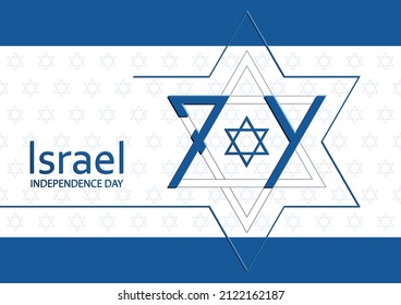 Happy Independence day of Israel card with blue paper cut style on white color background for festive 74 years national’s anniversary of Israel (translation : Happy Independence day of Israel)